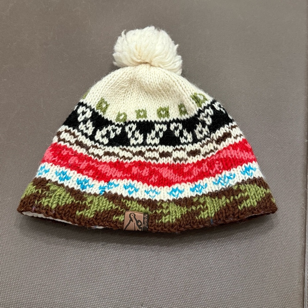 Turtle Fur 100% Wool Beanie Knit Hat Pom Pom‎ Ski Winter Nordic Multicolor Adult